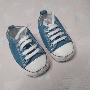 Baby Shoes Size 1 Crib Sneakers Tennis Laced High Top Infant Blue Star Polka Dot